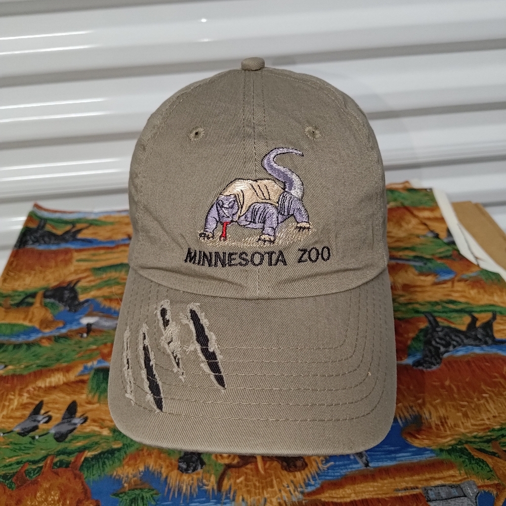 Minnesota Zoo Dinosaur Distressed Visor Embroidered Strap-on Hat Cap